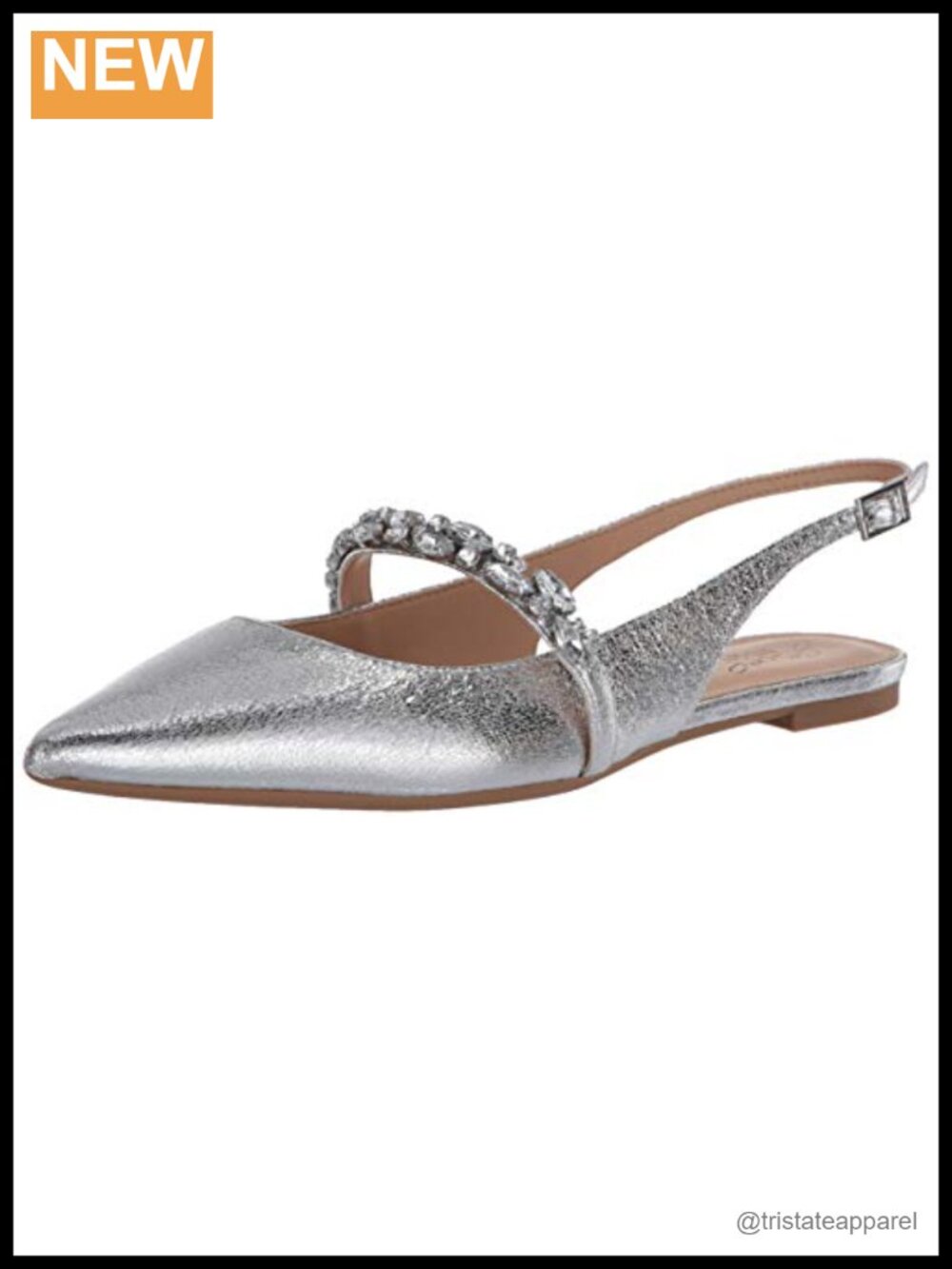 Pointed Toe Sling Back Flat Glitter Evening Party Shoes Padded Buckle
